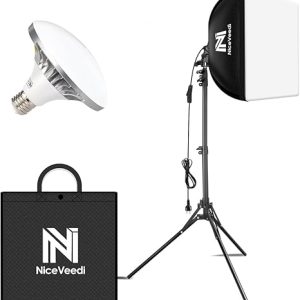 Softbox Lighting Kit, NiceVeedi 16'' x 16'' Softbox Photography Lighting Kit with 63” Tripod Stand & 5400K 450W Equivalent LED Bulb, Continuous Lighting for Photography/Video Record/Live Streaming