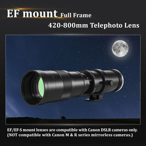 420-800mm Telephoto Lens for Canon - EF Lens for Canon DSLR, Manual Focus MF Zoom Lens for Canon EOS Rebel SL3 SL2 SL1 T8i T7i T7 T6 4000D 1500D 90D 80D 77D 70D 60D 7D 6D 5D 1D DSLR Cameras - Image 2
