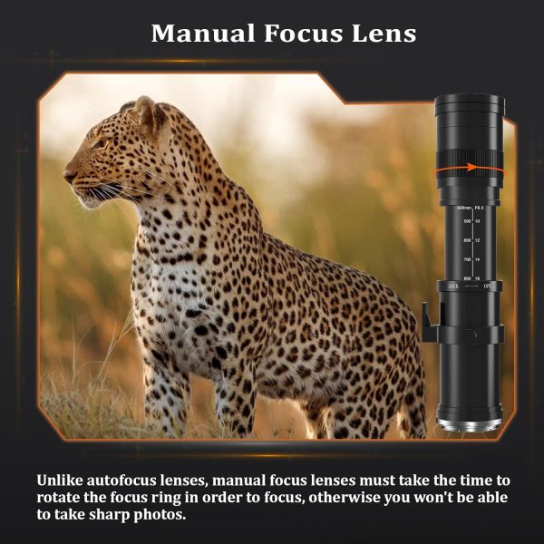 420-800mm Telephoto Lens for Canon - EF Lens for Canon DSLR, Manual Focus MF Zoom Lens for Canon EOS Rebel SL3 SL2 SL1 T8i T7i T7 T6 4000D 1500D 90D 80D 77D 70D 60D 7D 6D 5D 1D DSLR Cameras - Image 4