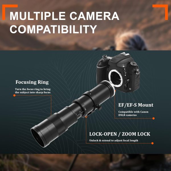 420-800mm Telephoto Lens for Canon - EF Lens for Canon DSLR, Manual Focus MF Zoom Lens for Canon EOS Rebel SL3 SL2 SL1 T8i T7i T7 T6 4000D 1500D 90D 80D 77D 70D 60D 7D 6D 5D 1D DSLR Cameras - Image 5