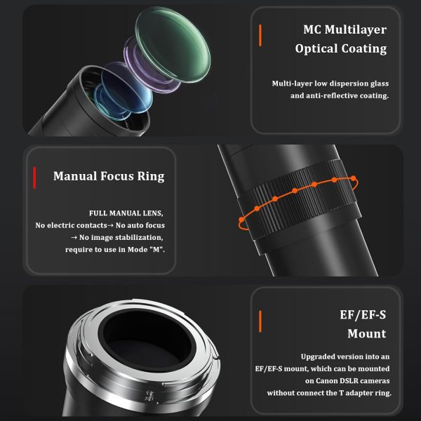 420-800mm Telephoto Lens for Canon - EF Lens for Canon DSLR, Manual Focus MF Zoom Lens for Canon EOS Rebel SL3 SL2 SL1 T8i T7i T7 T6 4000D 1500D 90D 80D 77D 70D 60D 7D 6D 5D 1D DSLR Cameras - Image 6