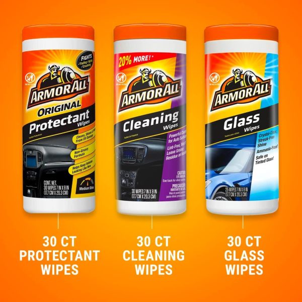 Armor All Protectant, Glass and Cleaning Wipes, Wipes for Car Interior and Car Exterior, 30 Count Each (Pack of 3) - Image 2