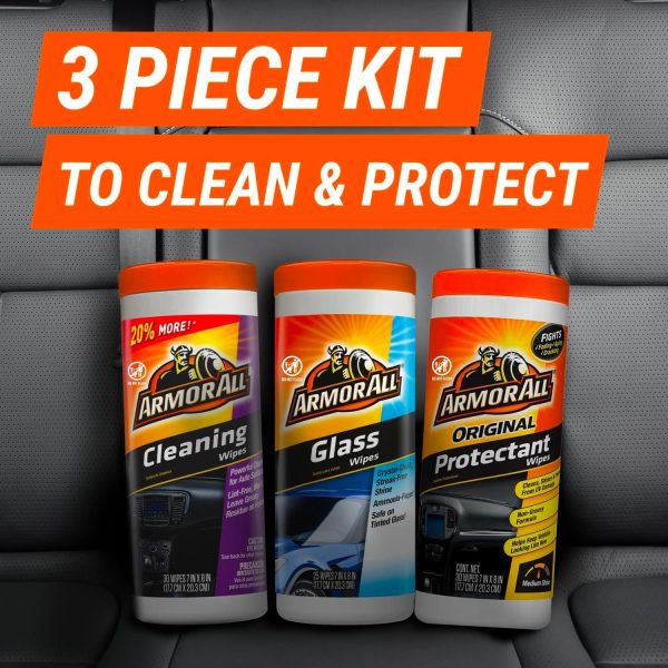Armor All Protectant, Glass and Cleaning Wipes, Wipes for Car Interior and Car Exterior, 30 Count Each (Pack of 3) - Image 3