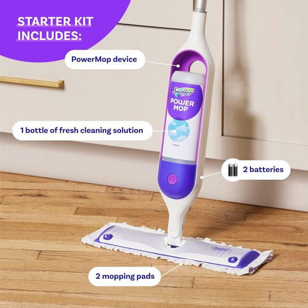 Swiffer PowerMop Multi-Surface Mop Kit for Floor Cleaning, Fresh Scent, Mopping Kit Includes PowerMop, 2 Mopping Pad Refills, 1 Floor Cleaning Solution with Fresh Scent and 2 Batteries - Image 4