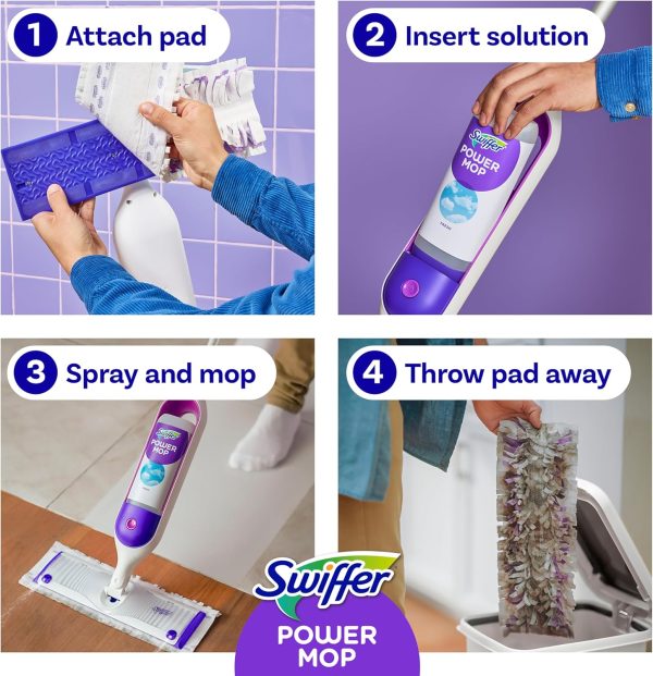 Swiffer PowerMop Multi-Surface Mop Kit for Floor Cleaning, Fresh Scent, Mopping Kit Includes PowerMop, 2 Mopping Pad Refills, 1 Floor Cleaning Solution with Fresh Scent and 2 Batteries - Image 8