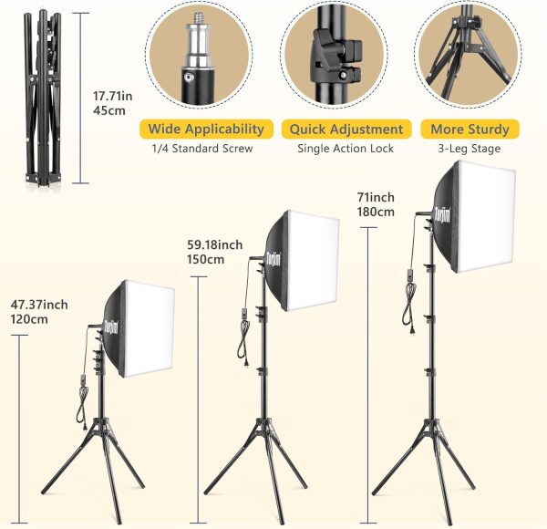 Torjim Softbox Photography Lighting Kit, 16'' x 16'' Professional Softbox Lighting Kit with 85W 3000-7500K LED Bulbs, Studio Lights for Photography/Video Recording/Live Streaming/Portraits Shooting - Image 3