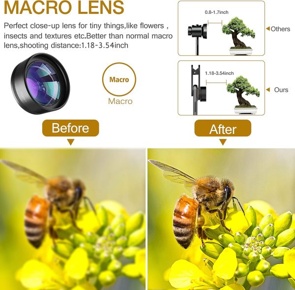 Upgraded 3 in 1 Phone Camera Lens kit-198° Fisheye Lens + Macro Lens + 120° Wide Angle Lens,Clip on Cell Phone Lens Kit Compatible with iPhone Samsung Android Smartphones - Image 6